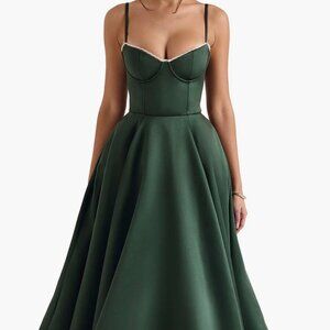 Mademoiselle Bustier Stretch Satin Midi Dress